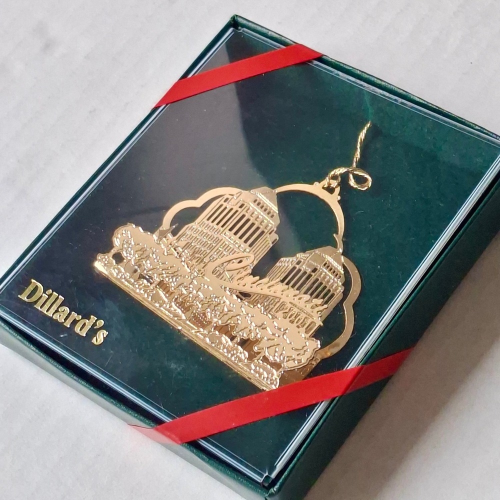 Dillard's Cincinnati Gold Tone Skyline Landmark Christmas Ornament in Box